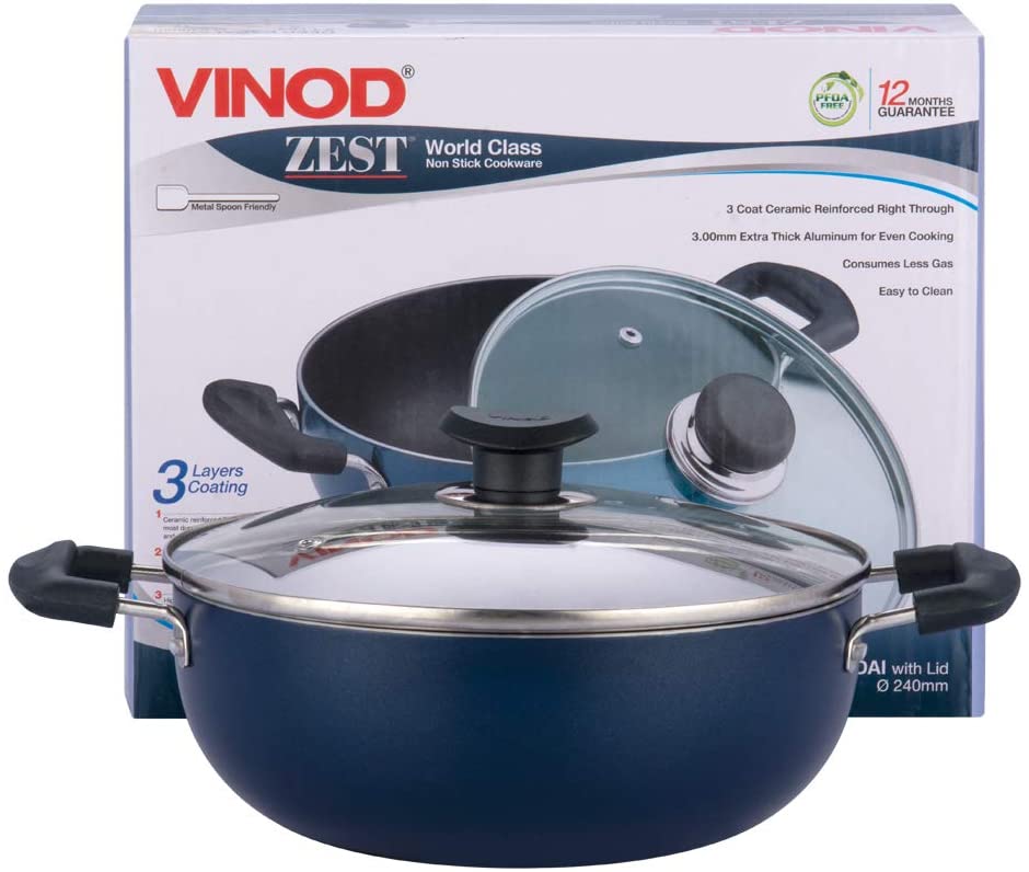 Vinod Cookware Induction Friendly Kadai With Lid Silver 2 Litres 44767